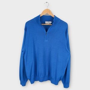 St. Croix‎ Blue 1/4 Zip Knit Sweater Men's Large USA Made Cotton Blend